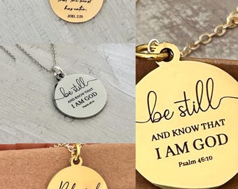 Personalized Bible Verse Necklace, Christian Jewelry, Faith Necklace, Scripture Quote Charms, Baptism, Christian Gifts, Custom Birthday Gift