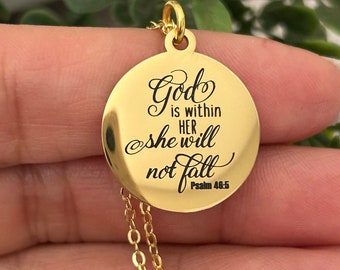 God is within her she will not fall Psalm 46:5 Bible Verse Necklace Christian Jewelry Christian Gifts Faith Necklace Scripture Necklace