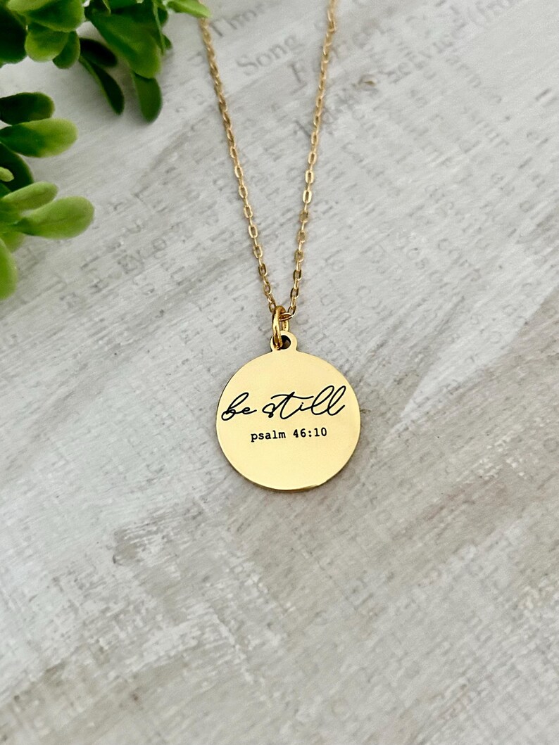 Be Still Gold Necklace, Bible Verse Psalm 4610, Christian Women Gifts