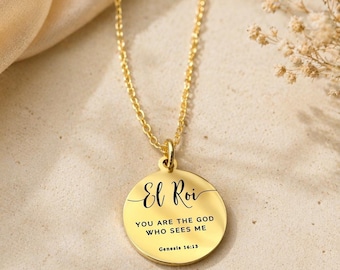 Gouden El Roi-ketting, De God die mij ziet-ketting, Christelijk sieraad, cadeau voor vrouwen, Geloofsketting, Sieraden met Bijbeltekst, Moederdagcadeau