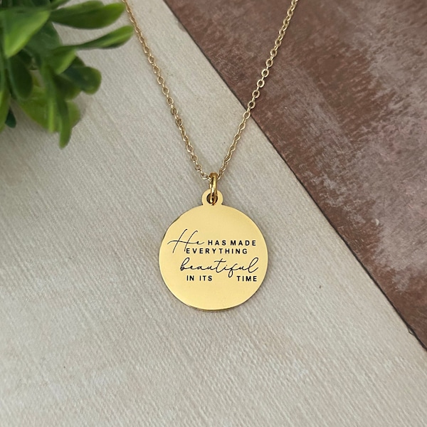 He has Made Everything Beautiful in its Time Gold Necklace, Bible Verse Jewelry, Christian Gifts, Scripture Quote Necklace, faith charms