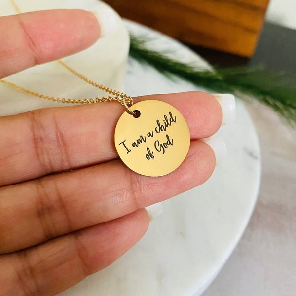 I am a child of God 16K Gold Plated Necklace, Christian Jewelry Gifts, Motivational Necklace, Baptism Pendant Gift, Affirmation Necklace