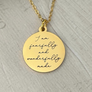 I am Fearfully and Wonderfully made Bible Verse Necklace, Christian Women Gifts, Psalm 139:14, Easter Jewelry, Christian Quote Necklace