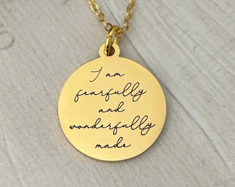 I am Fearfully and Wonderfully made Bible Verse Necklace, Christian Women Gifts, Psalm 139:14, Easter Jewelry, Christian Quote Necklace