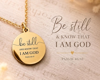Be Still Necklace – Psalm 46:10 Gold Christian Necklace, Faith Jewelry Gift for Women, Inspirational Bible Verse Pendant, Religious Gift