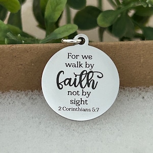 Engraved Faith Charm Necklace: Christian Scripture Jewelry, Baptism Gift