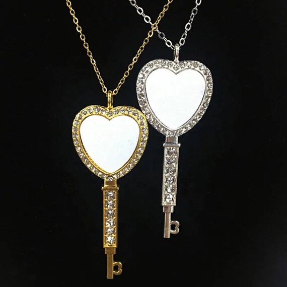 Necklace Sublimation Heart Shaped Sublimation Jewelry Blanks - Pendant with Necklace Gold
