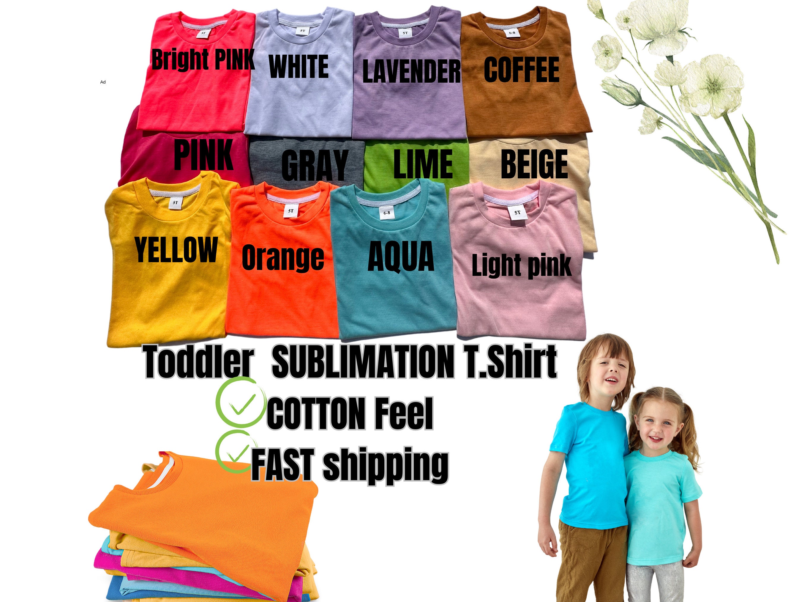 100% Polyester Toddler Unisex Short Sleeve T-Shirts | Sublimation Shirt  Blanks Various Colors | /Youth Sublimation T-Shirt