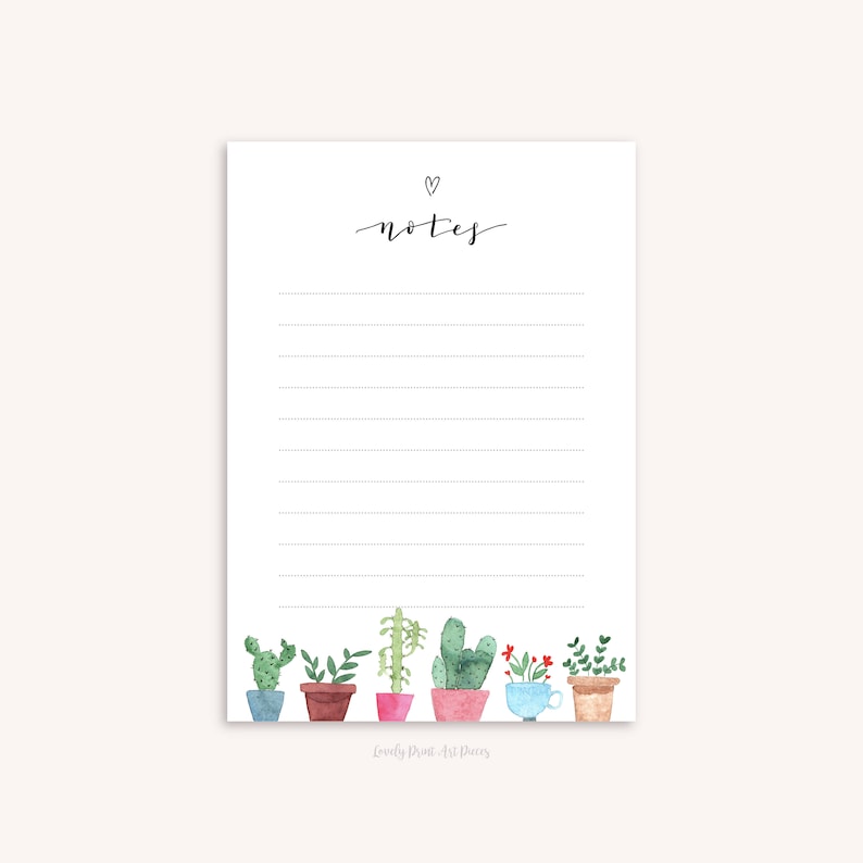 Notepad Printable Cactus Crops Watercolor Illusrations 2 Ideas A5 Notes Record Down load Stationery photograph regarding Printable Notepad identified as Notepad Printable Cactus Vegetation Watercolor Illusrations 2 Patterns A5 Notes Record Obtain Stationery