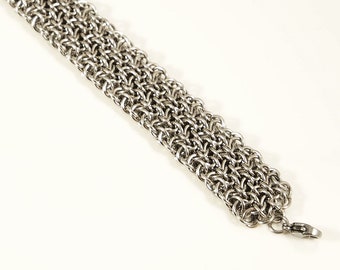 Chainmail Cuff Bracelet - Vipera Berus Weave - Stainless Steel Chainmail Jewelry