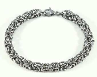 Simple Chain Bracelet - Stainless Steel - Byzantine Chainmaille Weave