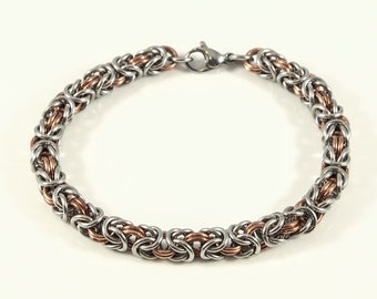 Mixed Metal Chainmaille Bracelet - Copper and Stainless Steel - Jewelry - Women's Bracelet - Byzantine weave