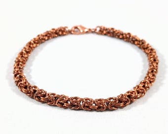 Chainmaille Bracelet - Thin Byzantine Weave - Copper Layering Chain Jewelry - Women's Link Bracelet