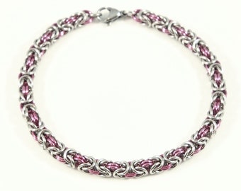 Pink and Silver Chainmaille Bracelet