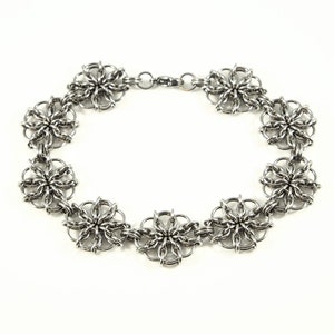 Flower Statement Bracelet Stainless Steel Chainmaille Women's Chainmail Jewelry image 1