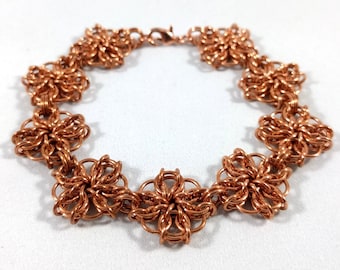 Copper Chainmaille Flower Bracelet