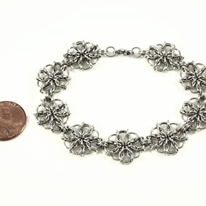 Flower Statement Bracelet Stainless Steel Chainmaille Women's Chainmail Jewelry image 6