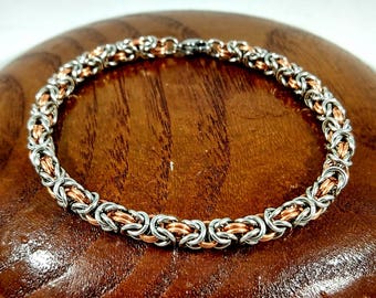 Mixed Metal Chainmaille Anklet - Copper and Stainless Steel - Jewelry - Women's Anklet - Byzantine weave