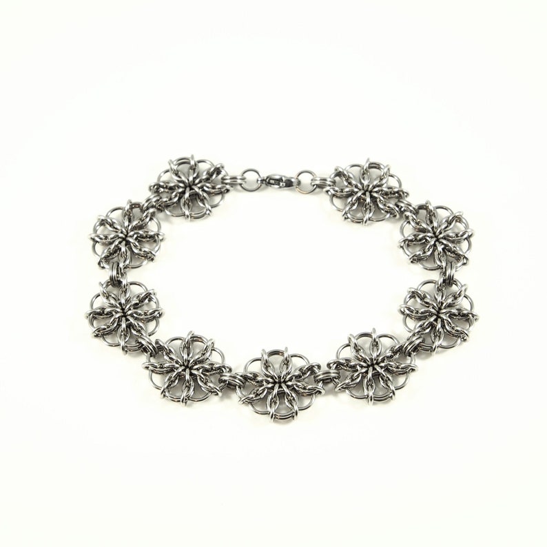 Flower Statement Bracelet Stainless Steel Chainmaille Women's Chainmail Jewelry image 1