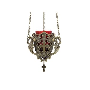 Greek Christian Vigil Oil Lamp Wall Hanging Cross & Vine Design Byzantine Orthodox Decor with Hanging Chains