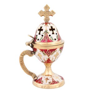 5 1/2&quot; Greek Orthodox Handpained Brass Censer Colored Incense Burner 16cm