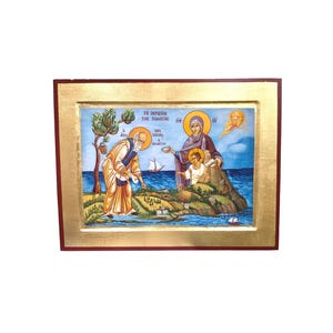 12 1/4&quot; Mount Athos Monasticism Icon St. Athanasios the Athonite Greek Orthodox Wall Icon Theotokos Jesus Blessing Gold Leaf Art 31cm