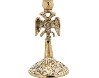 3 3/4" Greek Orthodox Brass Candle Holder – Byzantine Two-Headed Eagle – Solid Brass Altar Candle Stick – Religious Prayer Home Decor 9.5cm