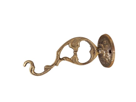 4 3/4" Brass Wall Mounted Greek Orthodox Hook Bracket for Vigil Oil Lamps Hanging Engraved Design 12cm