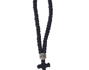 Greek Orthodox Silk Traditional 50 Knots Handmade Prayer Rope Komboskini Rosary Black Chotki