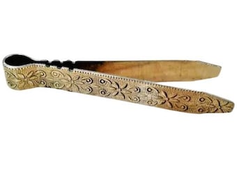 Handmade Greek Solid Brass Charcoal & Incense Tong Engraved Details 10.6cm-4.2&quot;