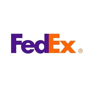 May include: The FedEx logo features the word "FedEx" in a bold, sans-serif font. The "Fed" is in a deep purple, while the "Ex" is in a vibrant orange. The design is set against a clean white background, with the registered trademark symbol.