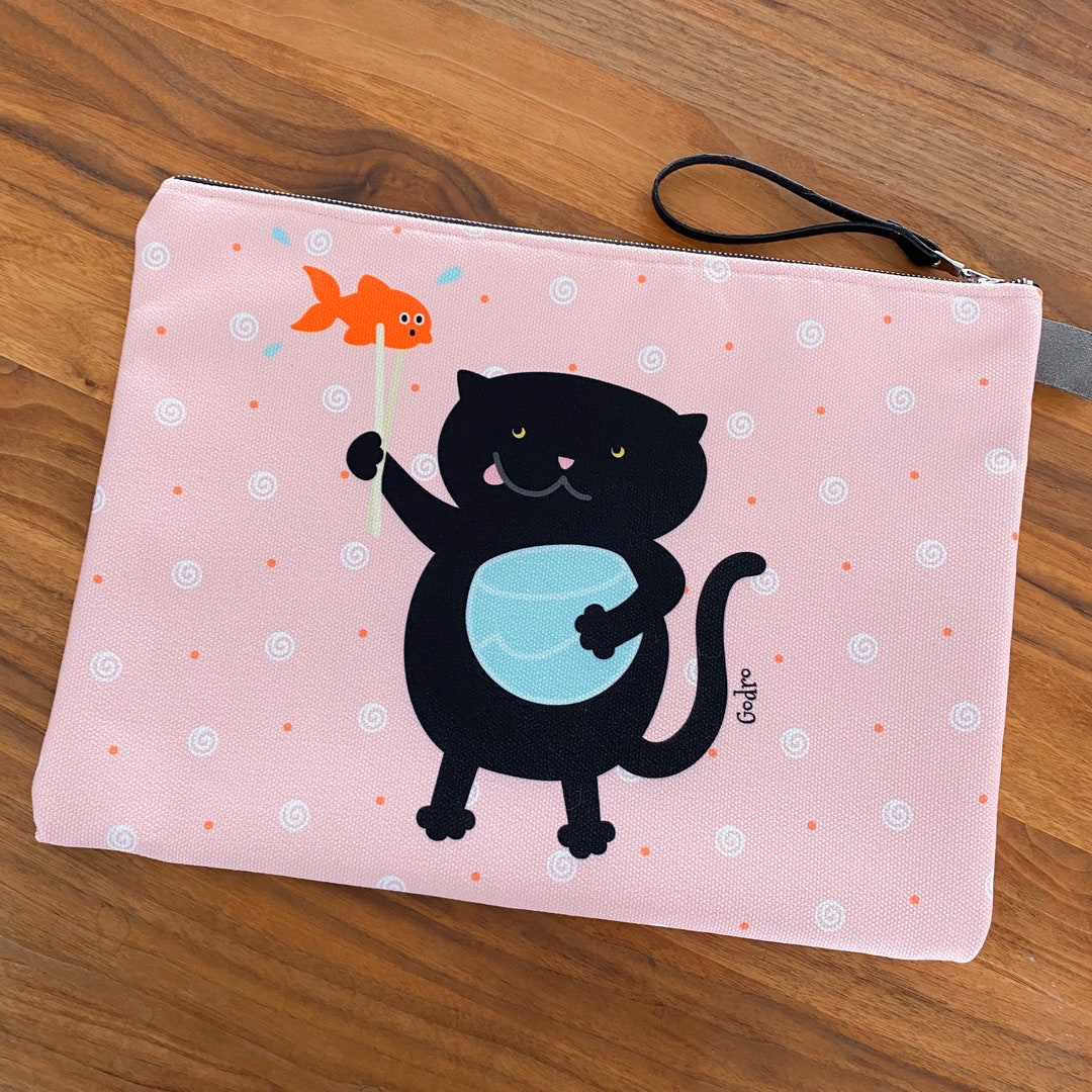 Zipper Carry-all Sushi the Black Cat With His Gold Fish - Etsy