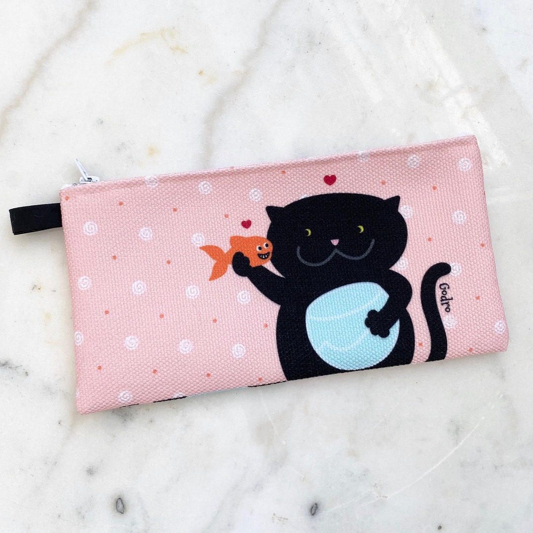 Pencil Case With Black Cat and His Gold Fish Cat Lover Gift - Etsy