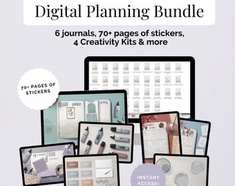 Digital Planner Bundle, Realistic Journals and Realistic Digital Stickers, Portrait, Perfect for bullet journaling | The Big Boom Bundle