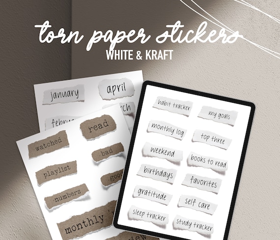 Goodnotes Stickers, Digital Stickers, Torn Paper, Kraft paper, Realistic, Minimalist Stickers, Mood Board, Ipad Stickers, Textured Paper