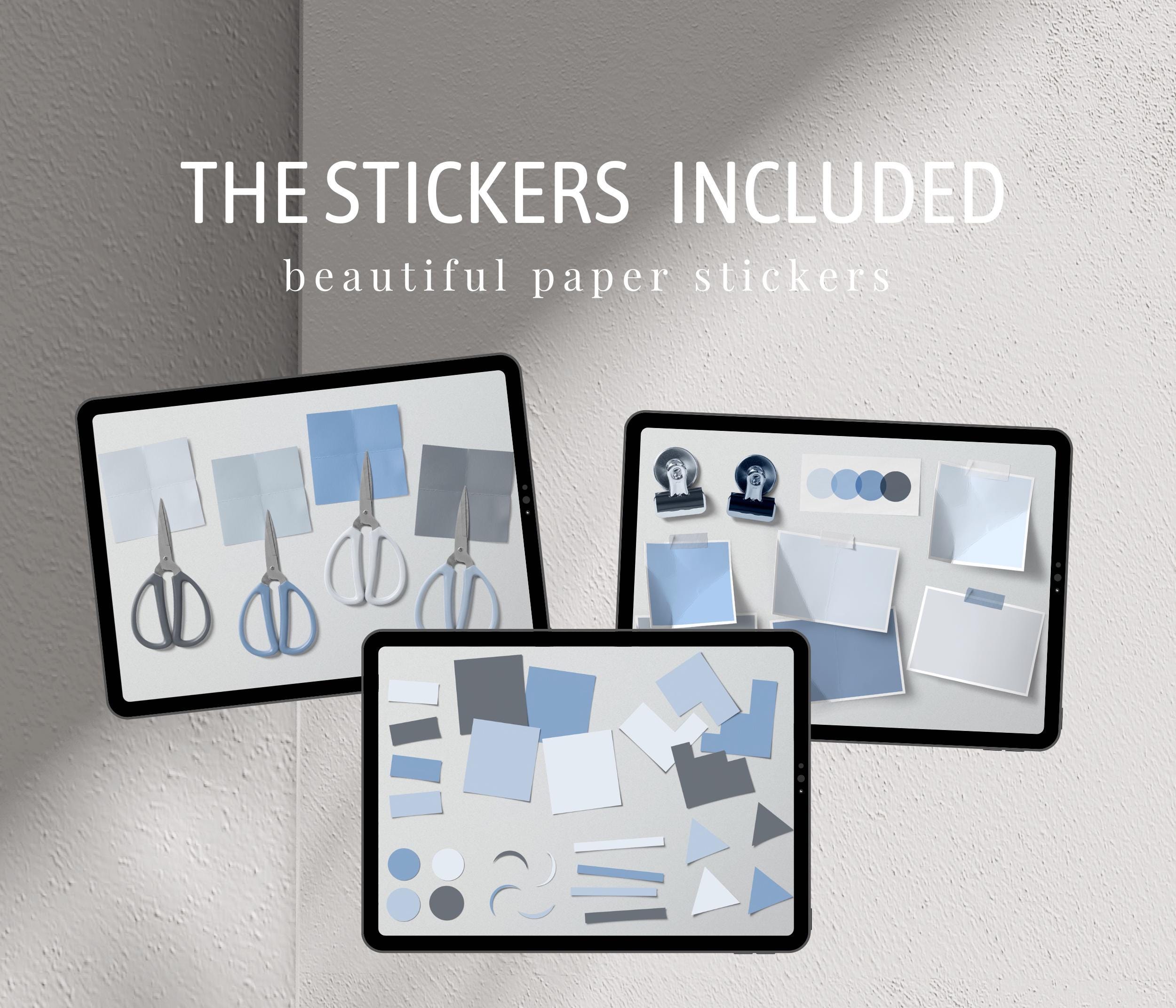 Mood Board V3 - Blue Digital Sticker Kit, Realistic Digital Stickers ...
