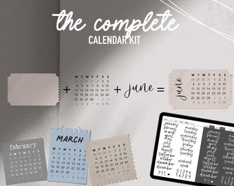 Complete Calendar Kit, Digital Planner Stickers, Digital Stickers, Digital Stickers Bujo, Digital Dotted Journal Stickers, Post it notes,