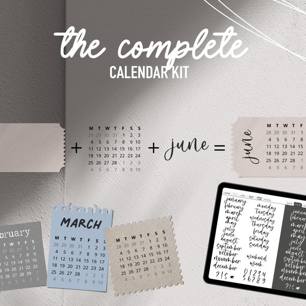 Complete Calendar Kit, Digital Planner Stickers, Digital Stickers, Digital Stickers Bujo, Digital Dotted Journal Stickers, Post it notes,