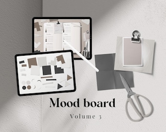 Mood board V3 - Neutral Digital Sticker Kit, Realistic digital stickers, papers, scissors, paper clips & note papers. For digital planning