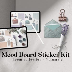 Mood board V2 - Boom colors - Kit adesivi digitali, adesivi realistici, fogli, forbici, graffette e fogli di carta per appunti. Per la pianificazione digitale