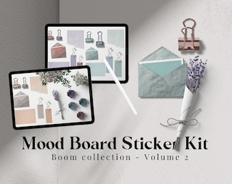 Mood board V2 - Boom colors - Digital Sticker Kit, Realistic stickers, papers, scissors, paper clips & note papers. For digital planning