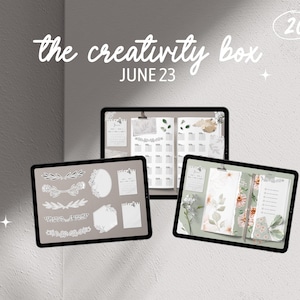May include: Two digital planners with floral designs and the text "the creativity box JUNE 23" on a white background.