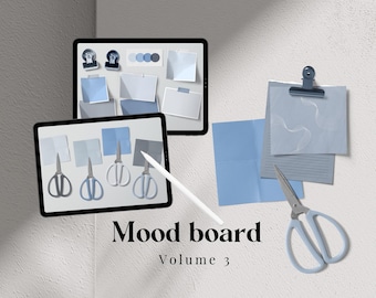 Mood board V3 - Blue Digital Sticker Kit, Realistic digital stickers, papers, scissors, paper clips & note papers. For digital planning