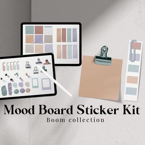 Mood board V1 - Boom colors - Kit adesivi digitali, adesivi realistici, fogli, forbici, graffette e fogli di carta per appunti. Per la pianificazione digitale