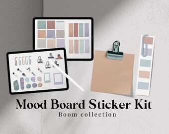 Mood board V1 - Boom colors - Digital Sticker Kit, Realistic stickers, papers, scissors, paper clips & note papers. For digital planning