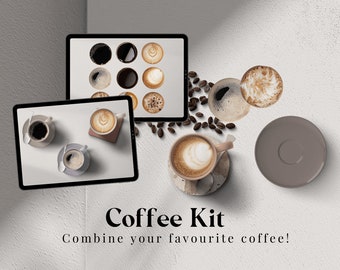 Digital Stickers Coffee Kit, Latte art clip art, digital planning, coffee stains