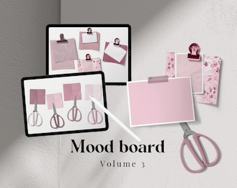 Mood board V3 - Pink Digital Sticker Kit, Realistic digital stickers, papers, scissors, paper clips & note papers. For digital planning