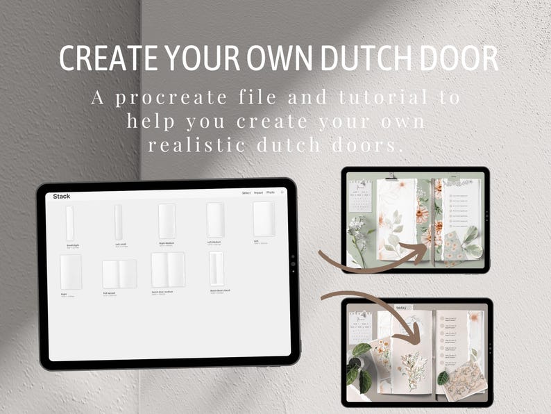 May include: A digital illustration tutorial for creating realistic Dutch doors. The tutorial is shown on a tablet screen with a Procreate app interface. The tutorial includes a variety of door styles and designs.