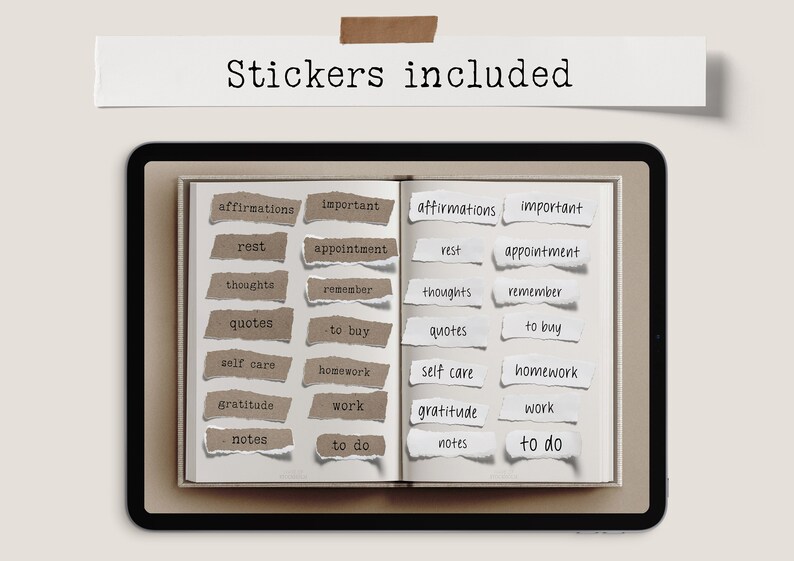 Goodnotes Stickers, Digital Stickers, Torn Paper, Kraft paper, Realistic, Minimalist Stickers, Mood Board, iPad Stickers, Textured Paper image 4