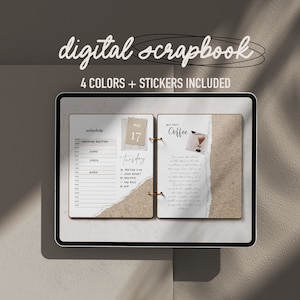 Digital Scrapbook Binder, Kraft paper digital,  Memory Book, Photo Album, Memory Keeper, Digital Journal, Notebook, Dark mode, realistic